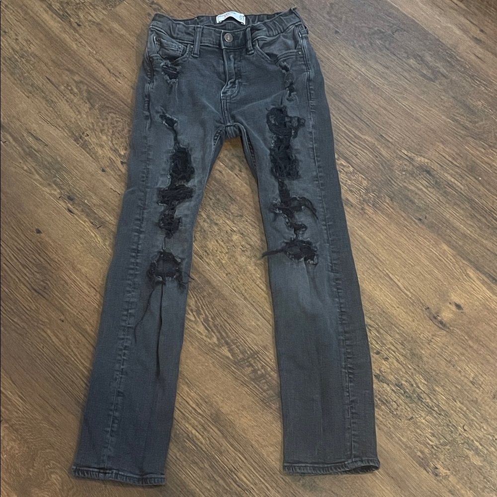 Abercrombie Kids Slim Straight Black Distressed Jeans Sz 11/12
